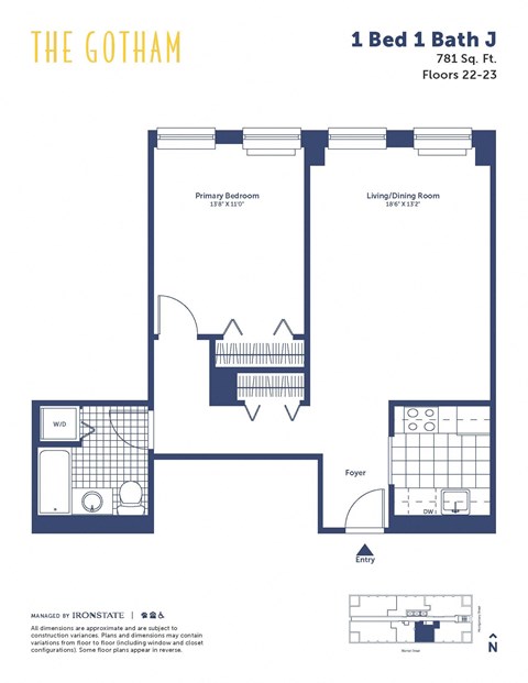 the gotham floor plan  1 bed 1 bath